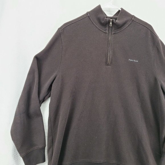 Perry Ellis Sweater Men's Long Sleeve 1/4 Zip Mock Neck Pullover Brown XL - Picture 4 of 12
